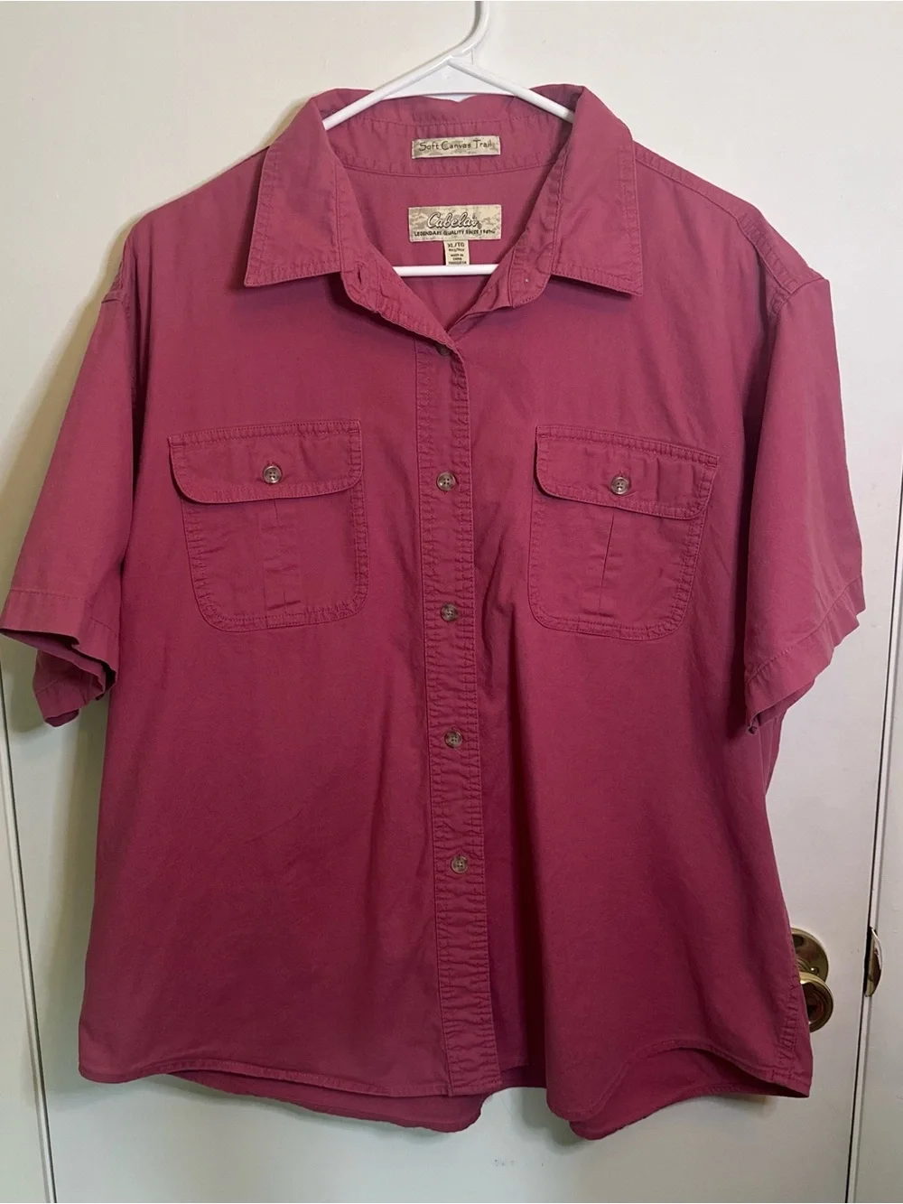 Cabelas Shirt Womens XL Rose Cotton Short Sleeve Button Up Soft Canvas Trail Vtg - Picture 1 of 6